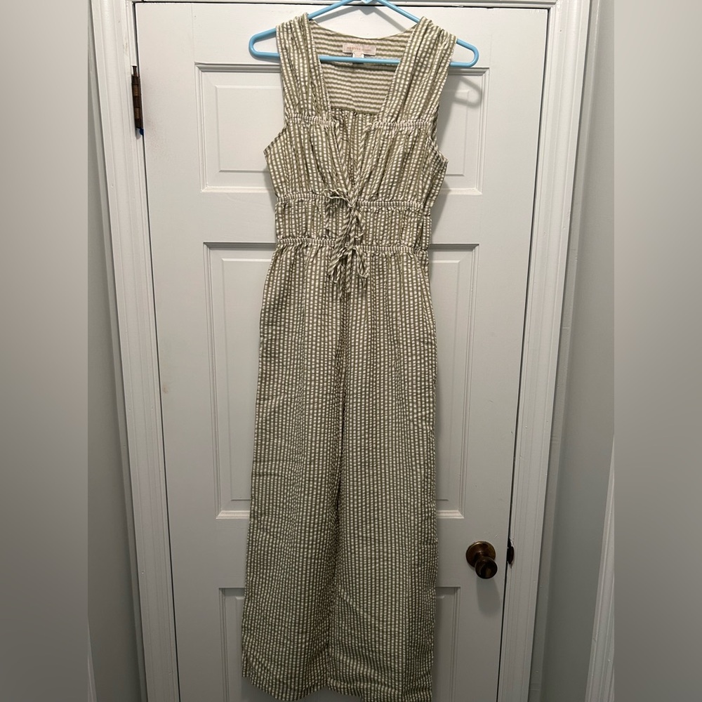 Monteau Olive and Cream Striped Top